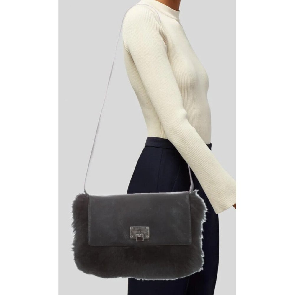 Michael Kors Collection Black Leather Fox Fur Designer Large Shoulder Bag